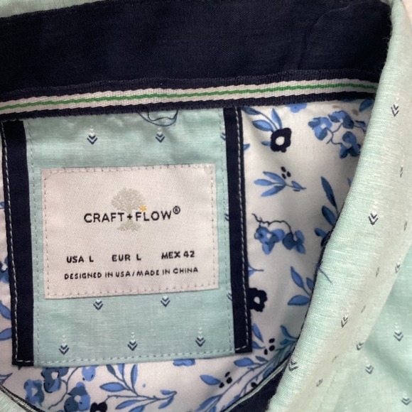 Craft Flow Mens Short Sleeve Button Down Shirt Blue Dot Print - Large - Picture 3 of 7